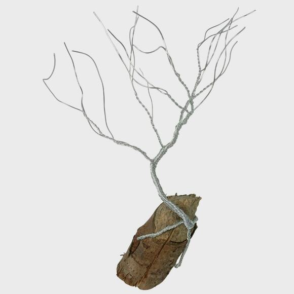 Artisan Whimsical Wired Aluminum Tree Ohio Wood Base Silver Adjustable Display - Picture 3 of 9